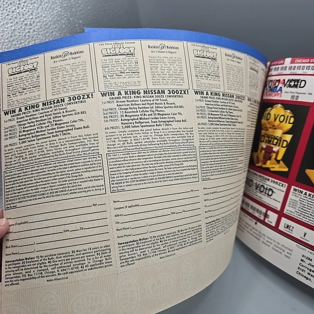1994 Chicago‎ Bulls Ticket Book 10 Playoff Ticket NBA RARE Jordan 90s Pippen